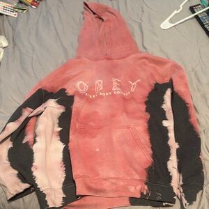 Obey Coral and Black Tie-Dye Hoodie